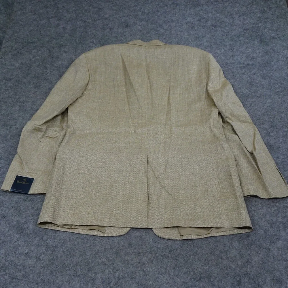 Brooks Brother Suit Jacket Mens 43R Beige Wool Linen Coat Blazer Houndstooth